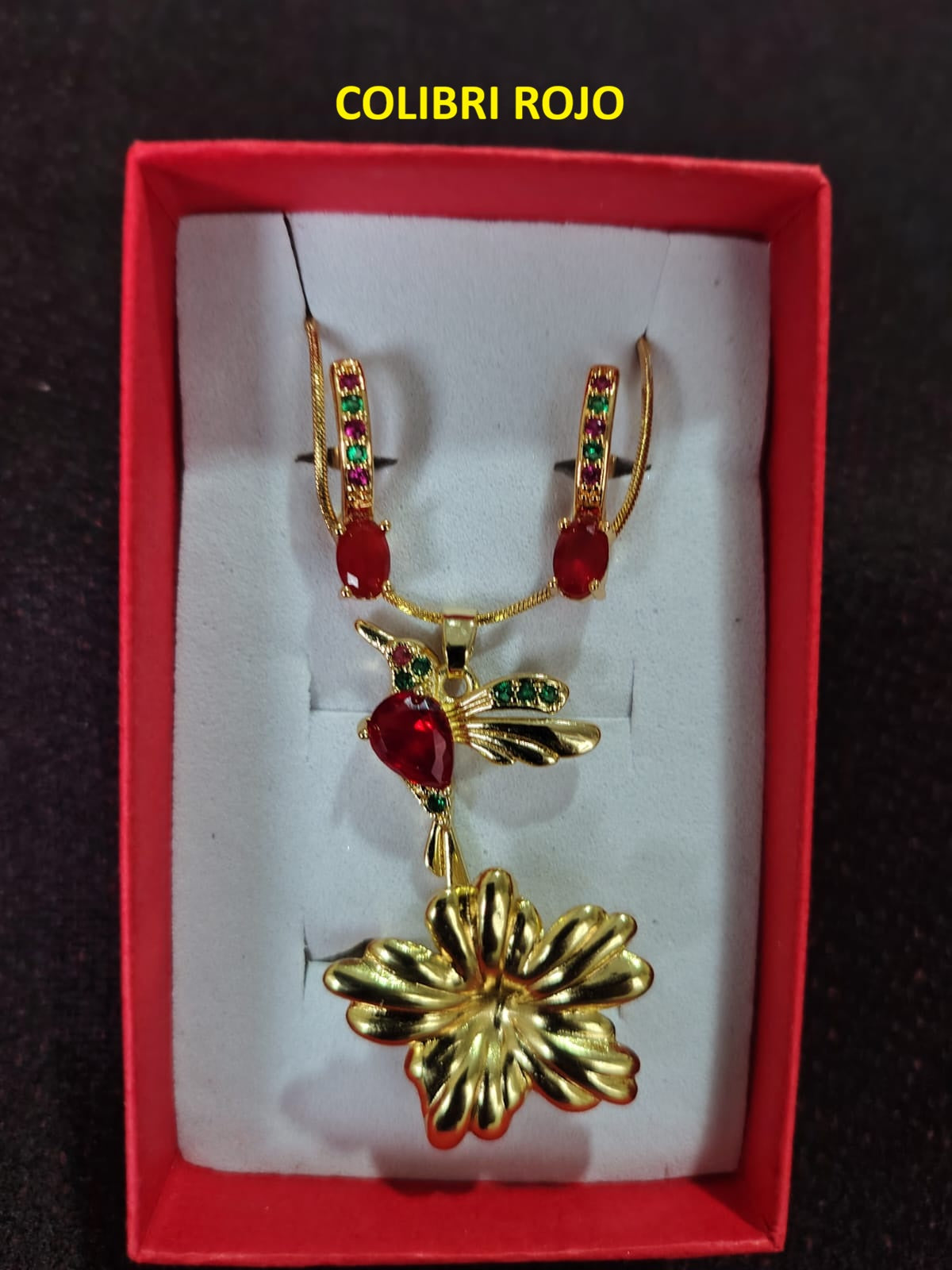 Juego Colibrí -  Collar, aretes y Anillo