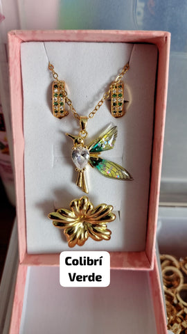 Juego Colibrí – vista general collar y aretes