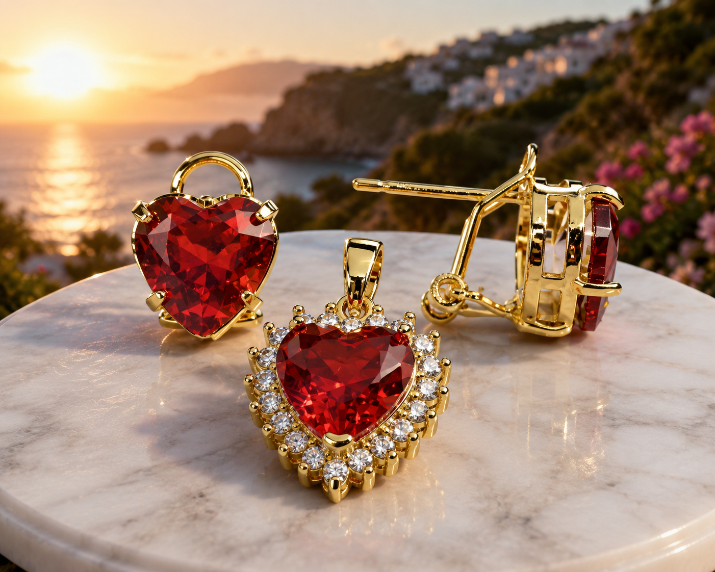 Set Corazones Cubic Zirconia — Dije + Aretes