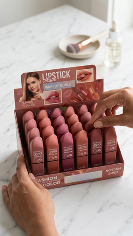 Labial Matte Tonos Nude Surtidos - manos sosteniendo