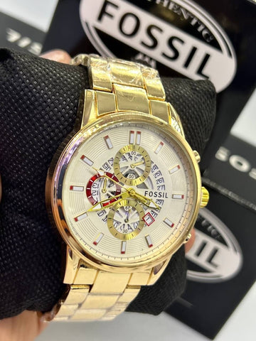 Reloj Fossil Hombre Dorado – esfera blanca