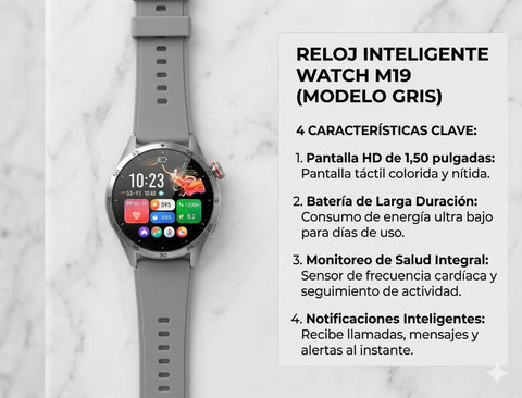 Smart Watch M19 Gris – características clave