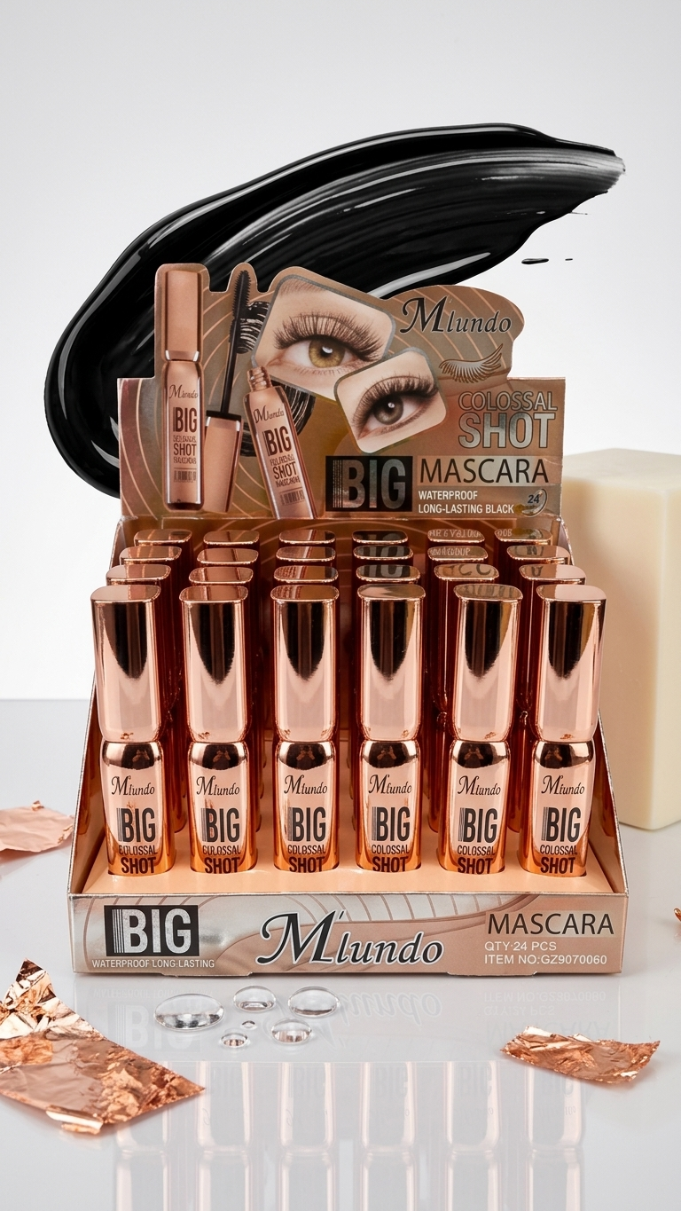 Máscara Big Shot Colossal Mlundo - display lifestyle con detalles dorados