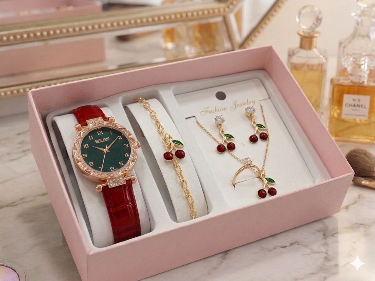 Set Cerezas 6 piezas – esfera verde con diamantes