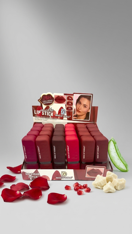 Labial Matte Iman Of Noble - display con pétalos de rosa y aloe vera